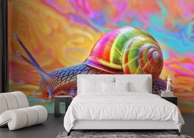 A colorful snail is on a colorful background. Wall mural