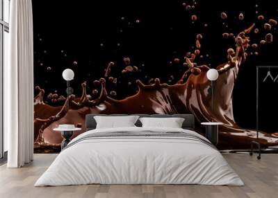 A splash of chocolate milk is shown in a black background Wall mural