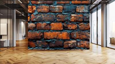 Aged red brick wall with peeling paint, perfect for background textures. Wall mural