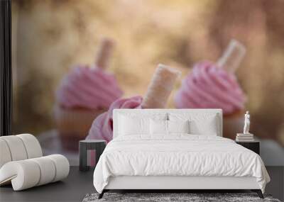 Retro cupcakes with pink frosting Wall mural