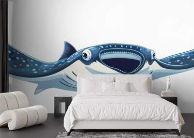 Cute, stylized stingray illustration floating underwater, showcasing marine life with a whimsical design. Wall mural