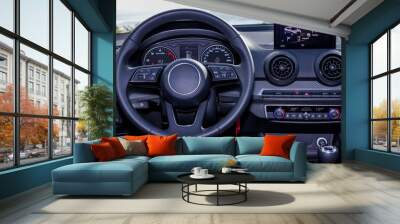 dashboard and steering wheel of modern car Wall mural