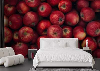 Fresh red apples, top view, vibrant and plentiful. Wall mural