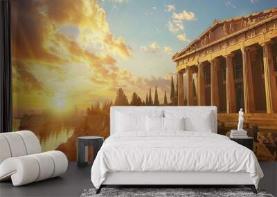 Illustration of ancient Greece, the birthplace of democracy and culture. Free copy space for text. Wall mural