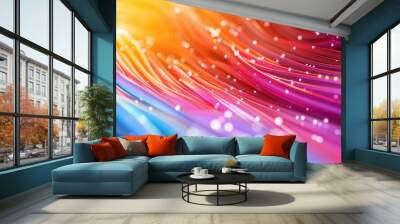 Optic cables in vibrant rainbow colors, glowing bokeh lights. Free copy space for text. Wall mural