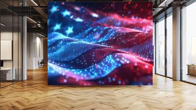 Waving American flag with a digital, futuristic effect, representing national pride and modern technology. Free copy space for banner. Wall mural