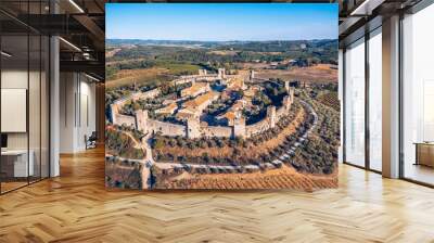 Beautiul aerial view of Monteriggioni, Tuscany medieval town on the hill. Tuscan scenic landscape vista with ancient walled city Monteriggioni, Italy. Wall mural