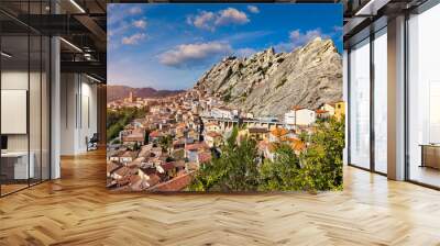 Cityscape aerial view of medieval city of Pietrapertosa, Italy. View of Pietrapertosa town in the Lucanian Dolomites in Italy. Pietrapertosa village in Apennines Dolomiti Lucane. Basilicata, Italy. Wall mural