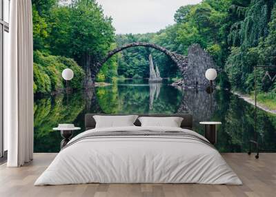 Rakotz bridge (Rakotzbrucke) also known as Devil's Bridge in Kromlau, Germany. Reflection of the bridge in the water create a full circle. Wall mural