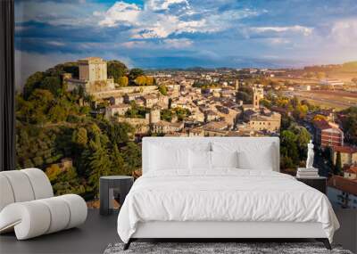 Sarteano village in Tuscany, Italy. Sarteano, the medieval castle at the top of the village. Siena, Tuscany, Italy. Wall mural