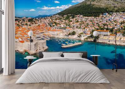 The aerial view of Dubrovnik, a city in southern Croatia fronting the Adriatic Sea, Europe. Old city center of famous town Dubrovnik, Croatia. Dubrovnik historic city of Croatia in Dalmatia. Wall mural