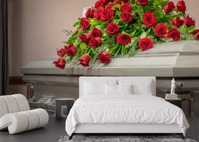 Roses on Top of Funeral Casket Wall mural