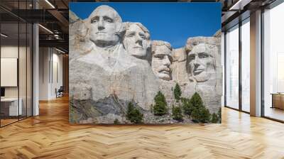 The Carved Busts of George Washington, Thomas Jefferson, Theodore “Teddy” Roosevelt, and Abraham Lincoln at Mount Rushmore National Monument Wall mural