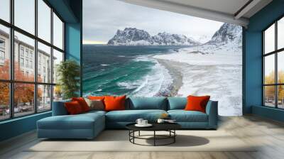 Lofoten Norway Aerial Photography of Mountains and the Beach
 Wall mural