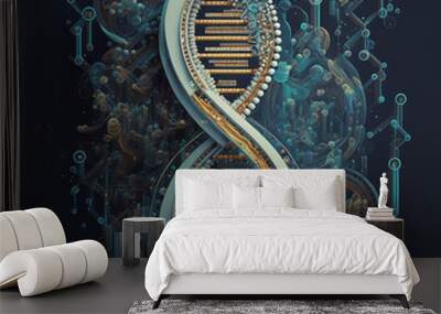 Illustration of a DNA chain. Genetics and research concept. Generative AI. Wall mural