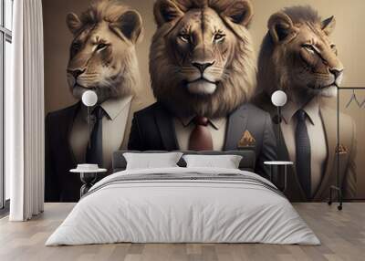 Image of some lions in an elegant suit. Generative AI. Wall mural