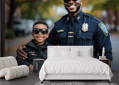 Police father and police son. Wall mural