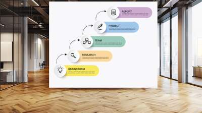 Business or team marketing diagram infographic template. Timeline with 5 steps. Vector infographic element. Wall mural