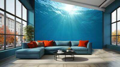 Pacific ocean underwater sunlight through water surface, natural scene, French Polynesia
 Wall mural