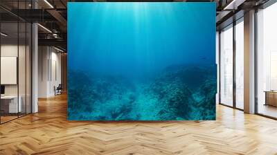 Rocky reef ocean floor with sunlight, natural underwater background in the south Pacific ocean, Tahiti, French Polynesia, natural scene Wall mural