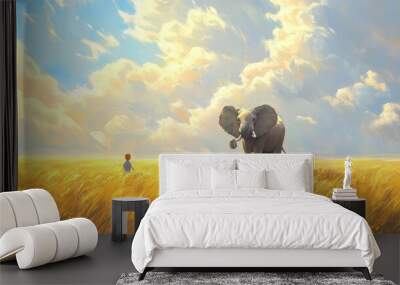 A Child's Dream An Elephant in a Golden Meadow Wall mural