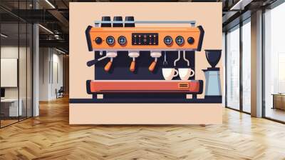 A retro-style, cartoon illustration of an espresso machine featuring modern touches, blending nostalgic elements with contemporary design in a fun and artistic way. Wall mural