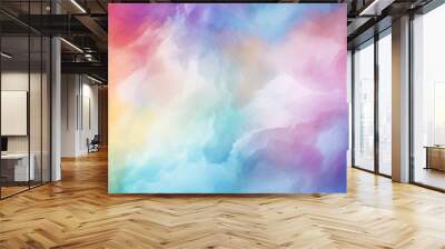 A vivid and dynamic abstract watercolor background featuring a lively splash of rainbow colors, creating an energetic and cheerful vibe Wall mural