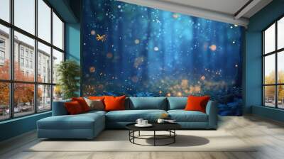 Abstract and magical image of Firefly flying in the night forest. Fairy tale concept. Wall mural