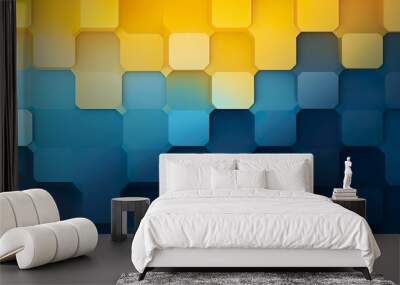 Abstract color papers geometry flat lay composition background with blue and yellow tones Wall mural