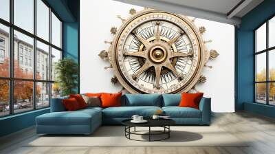 an ornate brass astrolabe adorned with celestial motifs and intricate engravings, invoking a sense o Wall mural