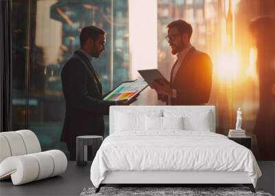 Business Partners Collaborating in Modern Office at Sunset Wall mural