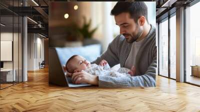 Caring Father Working with Baby Wall mural