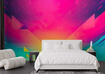 Dynamic abstract composition with neon triangles and linear streaks over a radiant gradient background Wall mural