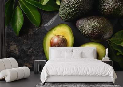 Fresh Avocados on Dark Surface Wall mural