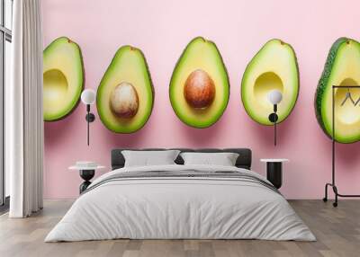 Fresh Avocados on Pink Background Wall mural