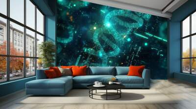 Futuristic DNA Structure with Digital Elements Wall mural