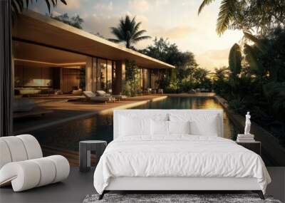 Luxurious Modern Villa with Pool at Sunset Wall mural