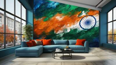 National flag of India with a cloud of colored button on a black background, Indian flag colors tech wallpaper Wall mural