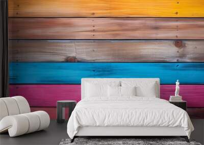 Seamless multi-colored wood textured boards pattern Wall mural