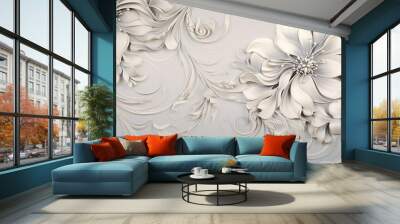 silver grey hand drawn vintage overlapping flower blossom tapestry background pattern Wall mural