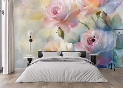 Soft Pastel Roses Floral Abstract Background Wall mural