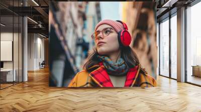 Stylish Young Woman in Urban Setting Wall mural