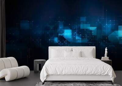 the image captures an array of dynamic blue geometric shapes overlaid on a dark, mysterious backdrop Wall mural