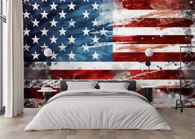 The United States close up flag on a grunge backdrop, ideal as a background for 4th of July celebrations. Wall mural