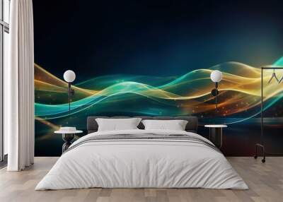 This image captures the essence of dynamic motion with vibrant, colorful abstract light waves flowing against a dark background Emphasizes fluidity and energy Wall mural