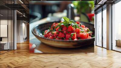 A refreshing watermelon and mint salad ultra-realistic closeup Wall mural