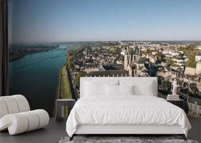 Aerial view of the loire river and the abbey of saint-martin in tours Wall mural