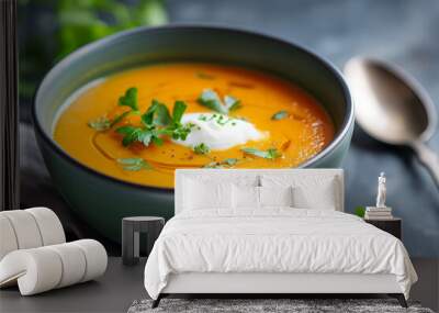 bowl of carrot and ginger soup with a dollop of yogurt Wall mural