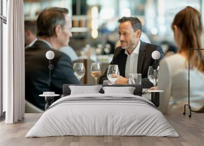 business executives discussing deals over lunch at a high-end restaurant Wall mural