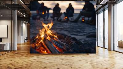 Close-up of a group of friends enjoying a bonfire on a beach Wall mural